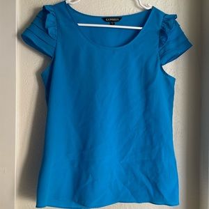 UEC Express blue ruffled shirt sleeve top xs